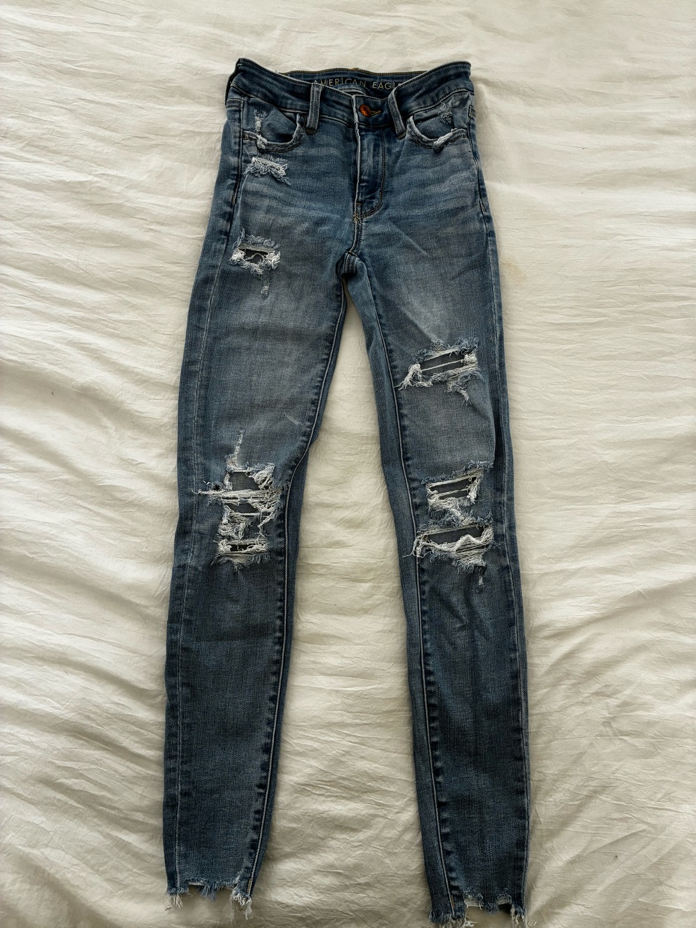 American Eagle Outfitters Ripped Skinny Jeans in Dark Blue